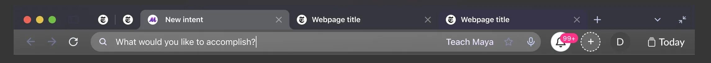 Horizontal tab bar with an address bar that reads “What would you like to accomplish?”